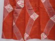 Photo4: 6218T11z690 Vintage Japanese Kimono Silk MEISEN KOMON Flower Orange-Red (4)