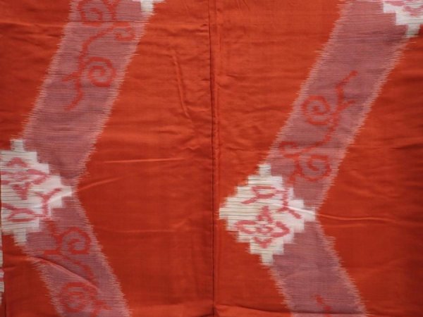 Photo5: 6218T11z690 Vintage Japanese Kimono Silk MEISEN KOMON Flower Orange-Red (5)