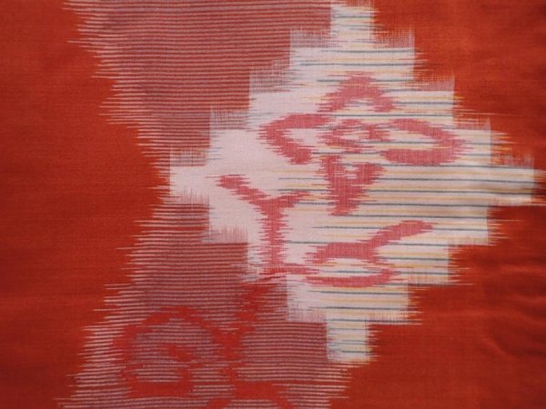 Photo6: 6218T11z690 Vintage Japanese Kimono Silk MEISEN KOMON Flower Orange-Red (6)