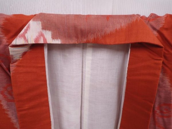 Photo8: 6218T11z690 Vintage Japanese Kimono Silk MEISEN KOMON Flower Orange-Red (8)
