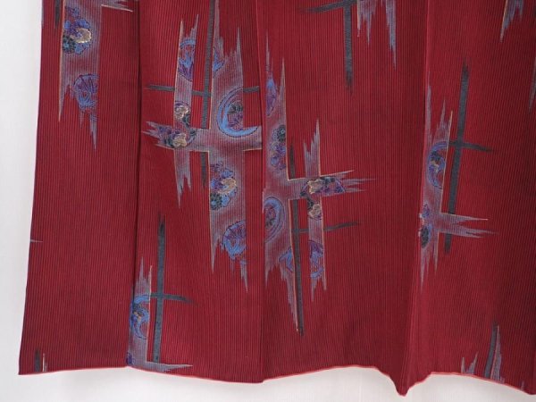 Photo4: 6218T12z690 Antique Japanese Kimono Silk KOMON  Wine red (4)