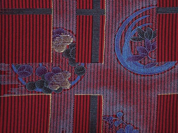 Photo6: 6218T12z690 Antique Japanese Kimono Silk KOMON  Wine red (6)