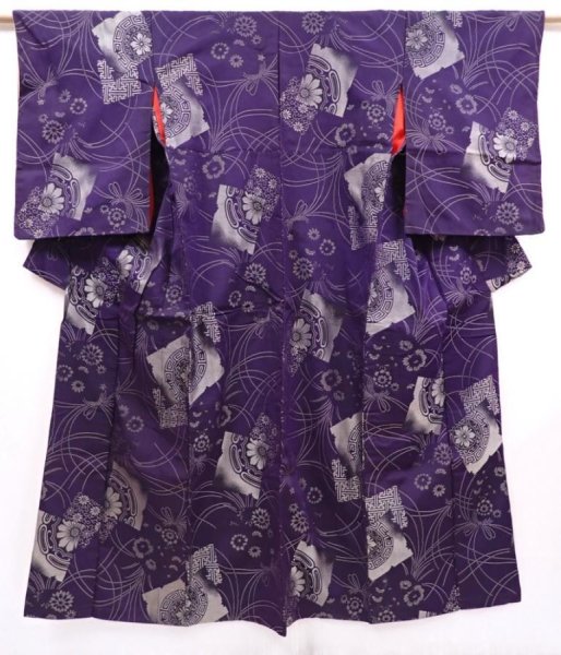 Photo1: 6218T14z790 Vintage Japanese Kimono Silk OMESHI  Dark purple (1)