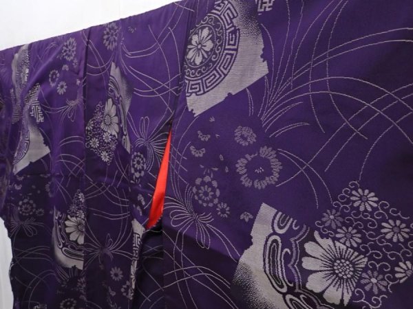 Photo2: 6218T14z790 Vintage Japanese Kimono Silk OMESHI  Dark purple (2)