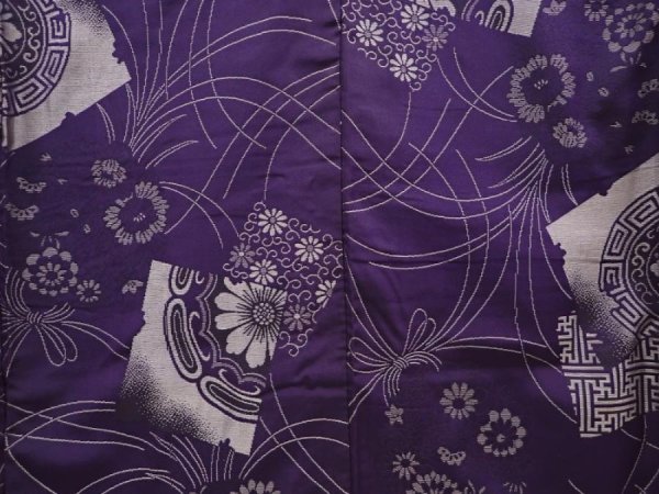 Photo5: 6218T14z790 Vintage Japanese Kimono Silk OMESHI  Dark purple (5)
