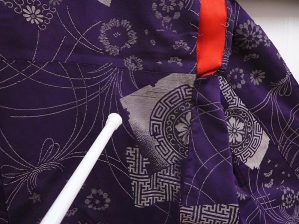 Photo6: 6218T14z790 Vintage Japanese Kimono Silk OMESHI  Dark purple (6)