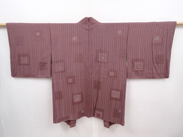 Photo1: 6219T07z530 Vintage Japanese Kimono Silk HAORI  Purple-Brown (1)