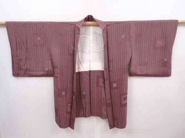 Photo5: 6219T07z530 Vintage Japanese Kimono Silk HAORI  Purple-Brown (5)