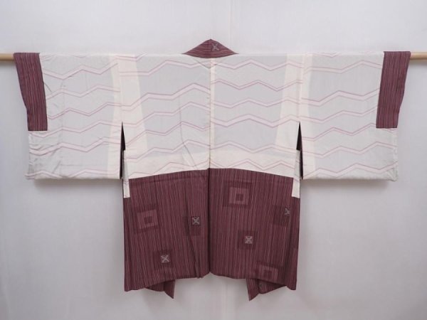 Photo6: 6219T07z530 Vintage Japanese Kimono Silk HAORI  Purple-Brown (6)