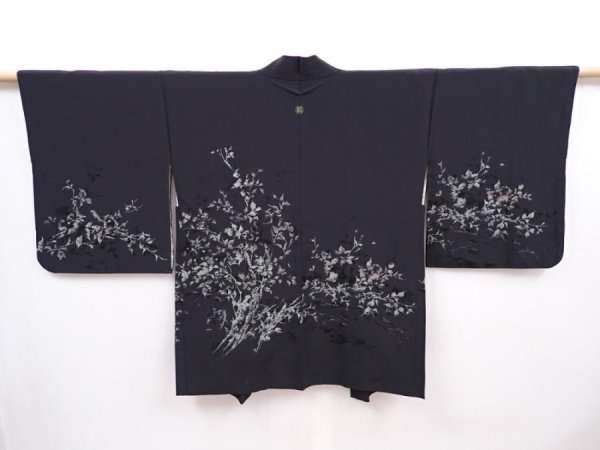 Photo1: 6219T08z610 Vintage Japanese Kimono Silk HAORI Tree Black (1)