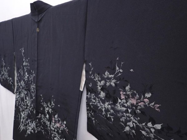 Photo2: 6219T08z610 Vintage Japanese Kimono Silk HAORI Tree Black (2)