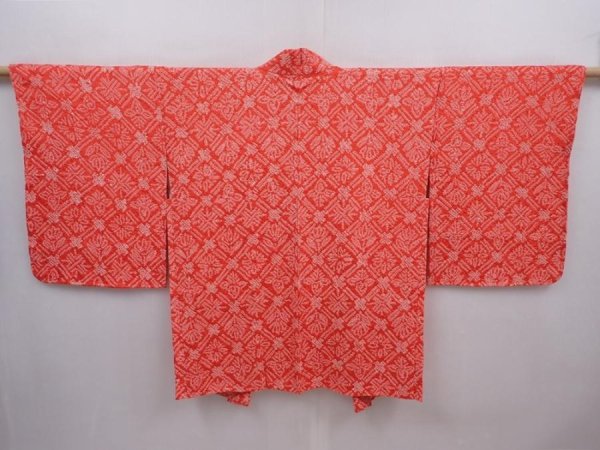 Photo1: 6219T09z440 Vintage Japanese Kimono Silk SHIBORI HAORI  Tomato red (1)