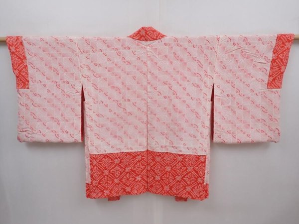 Photo6: 6219T09z440 Vintage Japanese Kimono Silk SHIBORI HAORI  Tomato red (6)