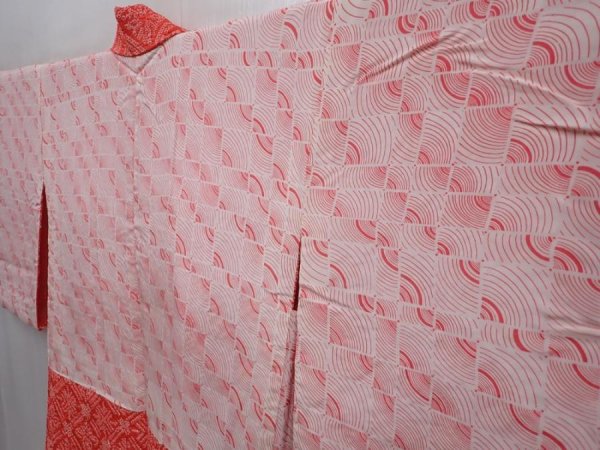 Photo7: 6219T09z440 Vintage Japanese Kimono Silk SHIBORI HAORI  Tomato red (7)