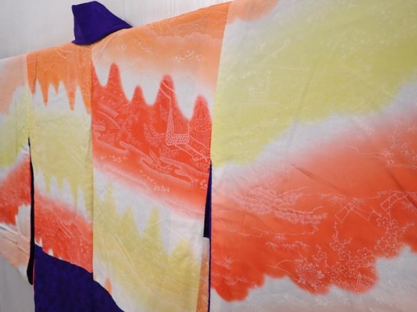 Photo7: 6219T01z550 Antique Japanese Kimono Silk HAORI Flower Dark lavender (7)