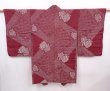 Photo1: 6219T02z730 Vintage Japanese Kimono Blend silk HAORI Peony Wine red (1)