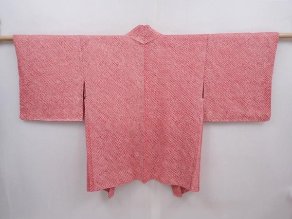 Photo1: 6219T04z430 Vintage Japanese Kimono Silk SHIBORI HAORI  Dull red (1)