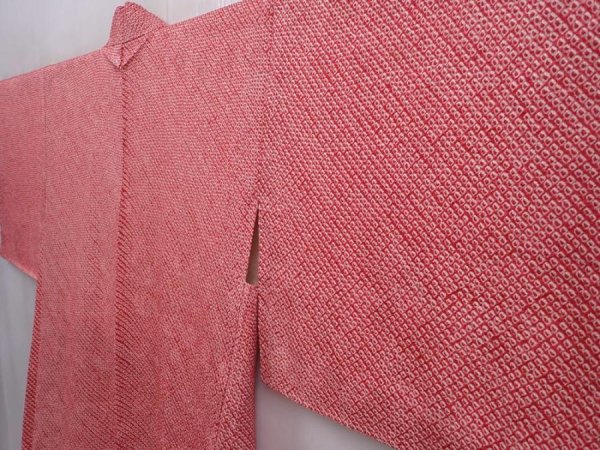 Photo2: 6219T04z430 Vintage Japanese Kimono Silk SHIBORI HAORI  Dull red (2)