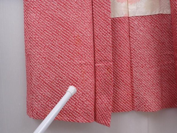 Photo6: 6219T04z430 Vintage Japanese Kimono Silk SHIBORI HAORI  Dull red (6)