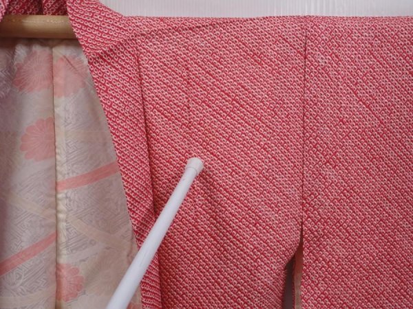 Photo7: 6219T04z430 Vintage Japanese Kimono Silk SHIBORI HAORI  Dull red (7)