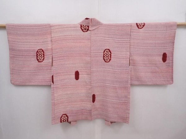 Photo1: 6219T05z470 Vintage Japanese Kimono Silk HAORI  Coral pink (1)
