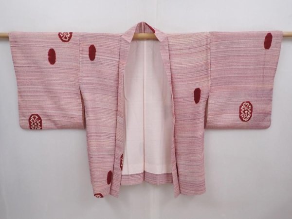 Photo5: 6219T05z470 Vintage Japanese Kimono Silk HAORI  Coral pink (5)