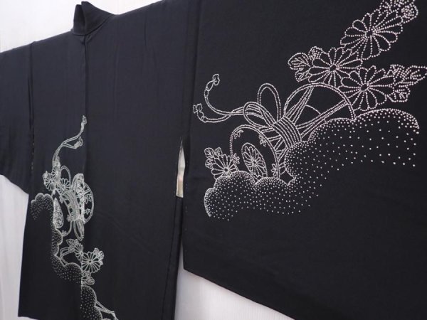 Photo2: 6219T06z570 Vintage Japanese Kimono Silk HAORI Hand drum Black (2)