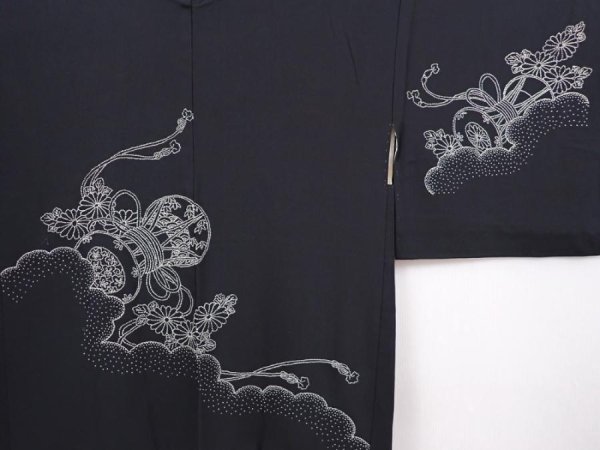 Photo3: 6219T06z570 Vintage Japanese Kimono Silk HAORI Hand drum Black (3)