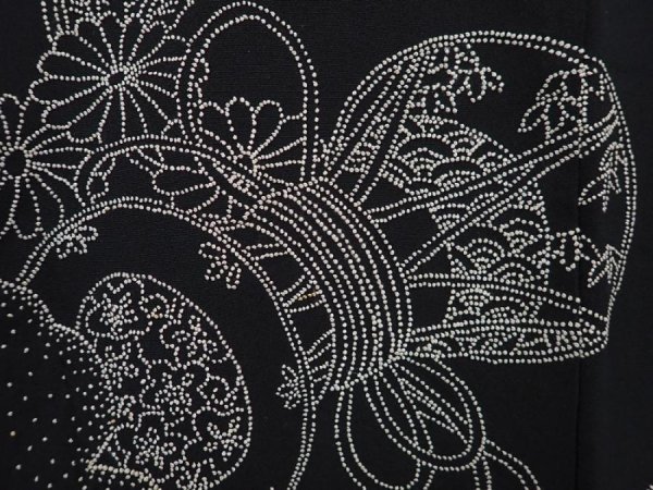 Photo4: 6219T06z570 Vintage Japanese Kimono Silk HAORI Hand drum Black (4)