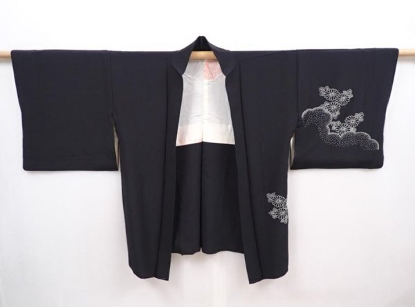 Photo5: 6219T06z570 Vintage Japanese Kimono Silk HAORI Hand drum Black (5)