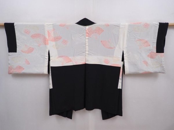 Photo6: 6219T06z570 Vintage Japanese Kimono Silk HAORI Hand drum Black (6)