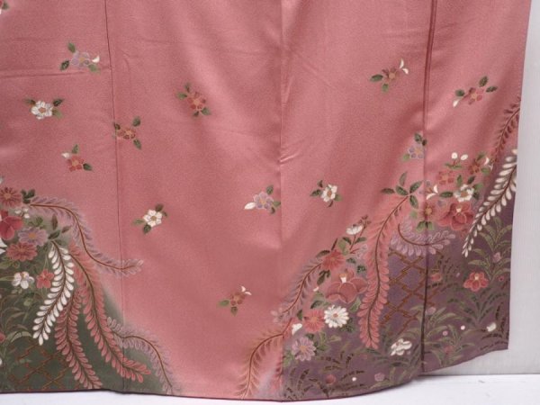 Photo7: 6219T11z1010  Japanese Kimono Silk TSUKESAGE Flowers Dark pink (7)