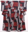 Photo1: 6219T12z1010 Vintage Japanese Kimono Silk KOMON  Black Dark red (1)
