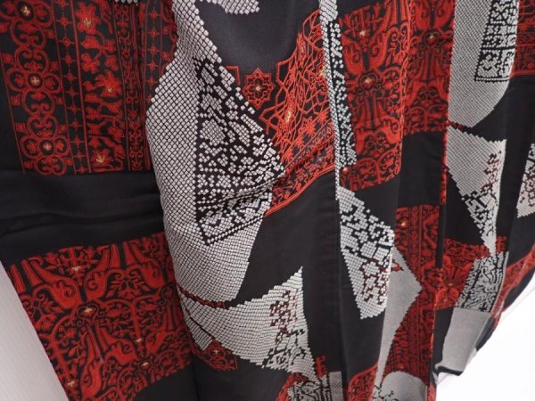Photo3: 6219T12z1010 Vintage Japanese Kimono Silk KOMON  Black Dark red (3)