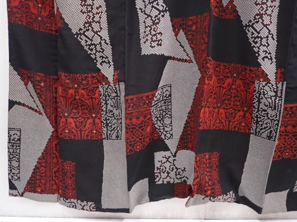 Photo4: 6219T12z1010 Vintage Japanese Kimono Silk KOMON  Black Dark red (4)
