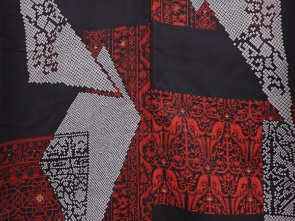 Photo5: 6219T12z1010 Vintage Japanese Kimono Silk KOMON  Black Dark red (5)