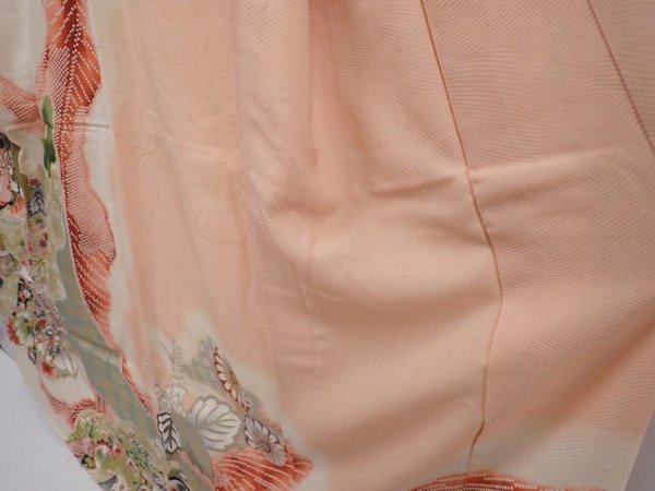 Photo4: 6219T14z860 Vintage Japanese Kimono Silk TSUKESAGE Paulownia Peach (4)