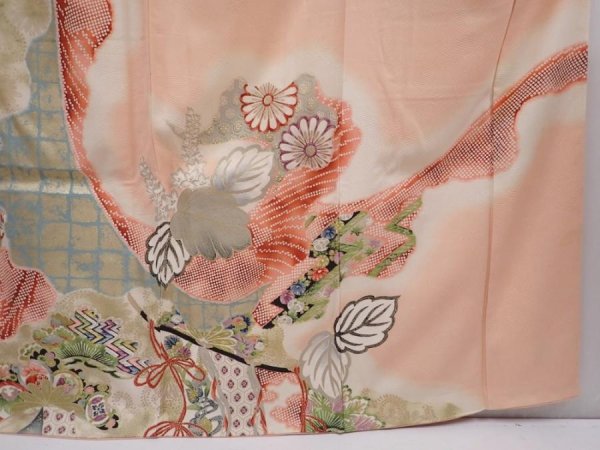 Photo7: 6219T14z860 Vintage Japanese Kimono Silk TSUKESAGE Paulownia Peach (7)