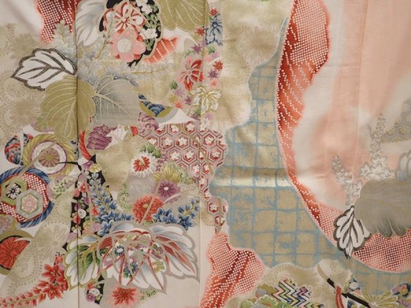 Photo8: 6219T14z860 Vintage Japanese Kimono Silk TSUKESAGE Paulownia Peach (8)