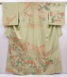 Photo1: 6219T15z800 Vintage Japanese Kimono Silk TSUKESAGE Peacock Light green (1)