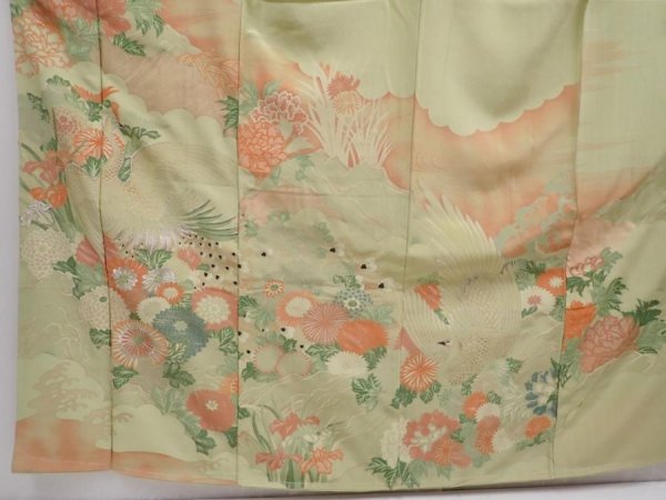 Photo5: 6219T15z800 Vintage Japanese Kimono Silk TSUKESAGE Peacock Light green (5)