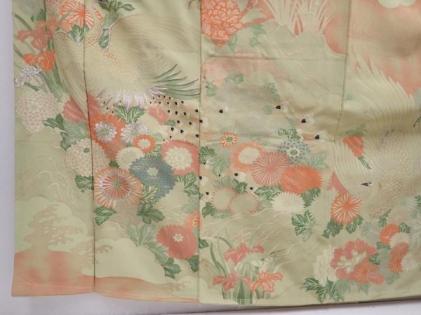 Photo6: 6219T15z800 Vintage Japanese Kimono Silk TSUKESAGE Peacock Light green (6)