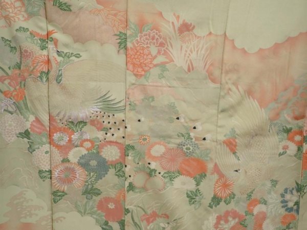 Photo8: 6219T15z800 Vintage Japanese Kimono Silk TSUKESAGE Peacock Light green (8)