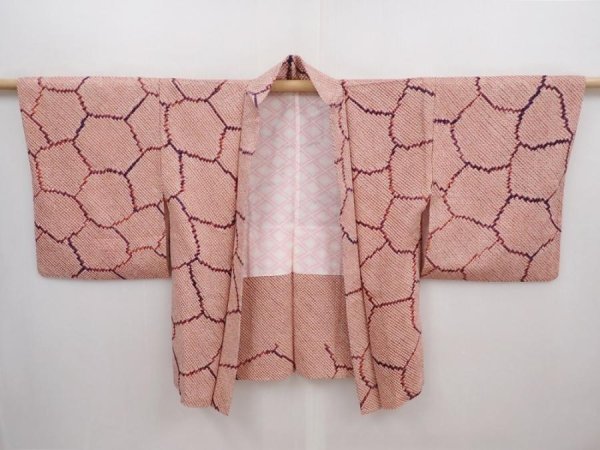 Photo5: 6224T01z400 Vintage Japanese Kimono Silk SHIBORI HAORI  Dull coral (5)