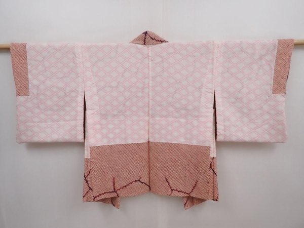 Photo6: 6224T01z400 Vintage Japanese Kimono Silk SHIBORI HAORI  Dull coral (6)