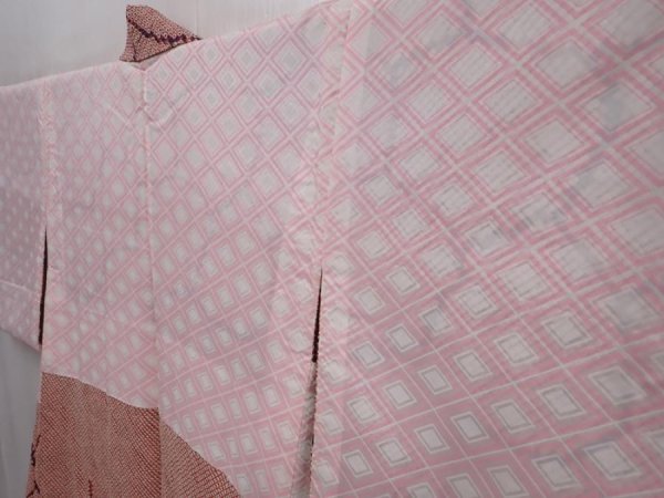 Photo7: 6224T01z400 Vintage Japanese Kimono Silk SHIBORI HAORI  Dull coral (7)