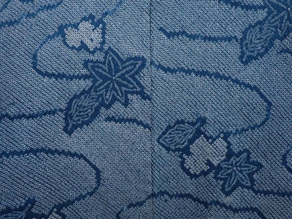 Photo3: 6224T02z430 Vintage Japanese Kimono Silk SHIBORI HAORI Maple Saxeblue (3)