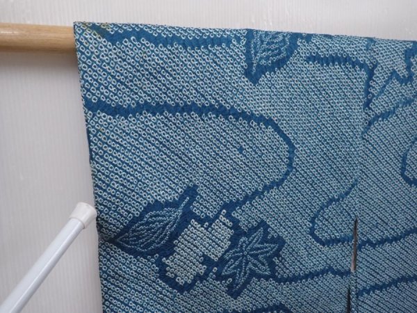 Photo5: 6224T02z430 Vintage Japanese Kimono Silk SHIBORI HAORI Maple Saxeblue (5)