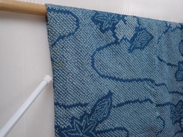 Photo8: 6224T02z430 Vintage Japanese Kimono Silk SHIBORI HAORI Maple Saxeblue (8)