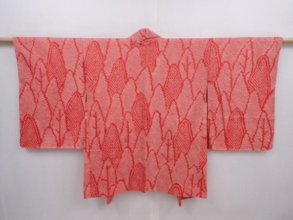 Photo1: 6224T03z440 Vintage Japanese Kimono Silk SHIBORI HAORI Trees Red (1)